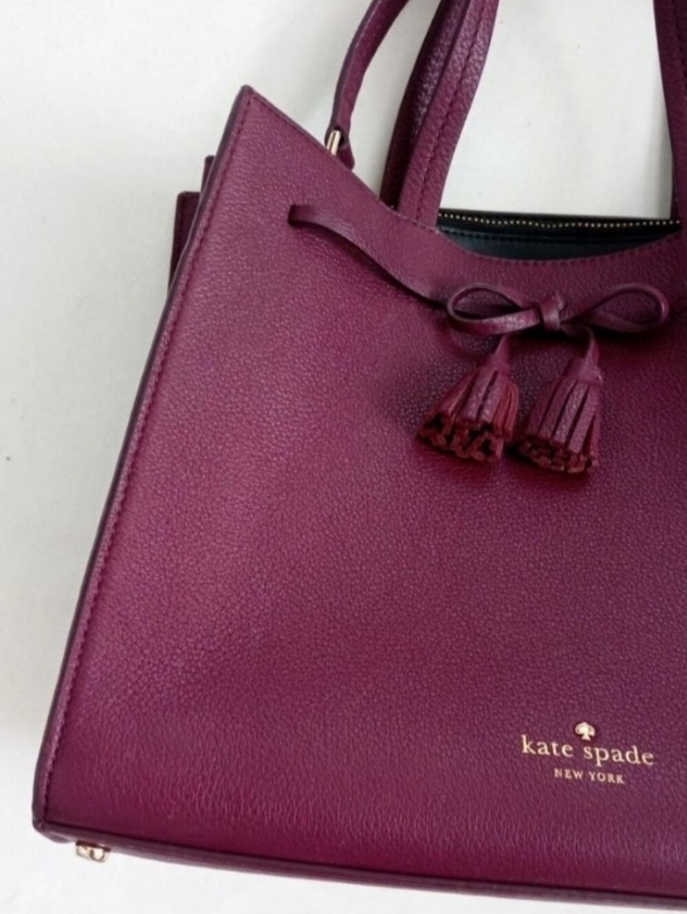 Kate Spade mulberry color pebbled leather tote purse with tassel details - Picture 2 of 11